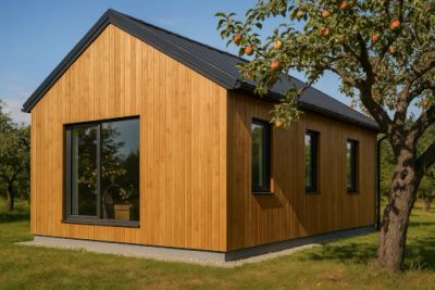 Drewniana Elewacja na Domu z Płyt Warstwowych PIR: Ciepło Natury i Opowieść Starego Sadu