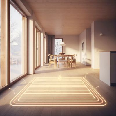 Przytulne wnętrze domu pasywnego zimą, ogrzewane dzięki zmagazynowanej energii.