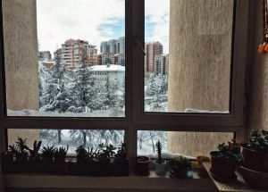 Nowoczesny ogród zimowy z widokiem na naturę, symbolizujący komfort i zdrowe powietrze w domu pasywnym.